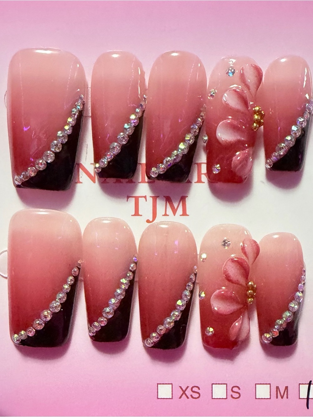 Pink Ombre Rhinestone Press-On Nail Set